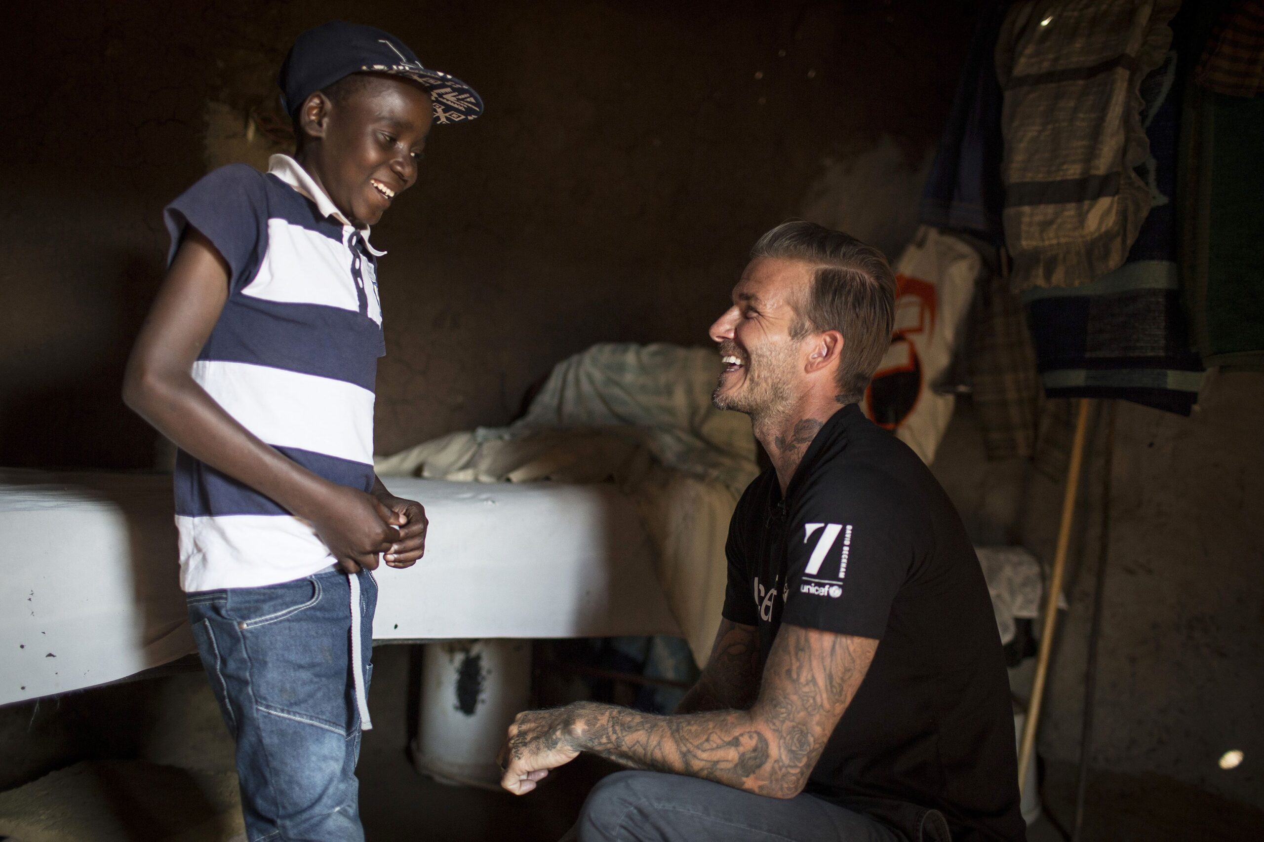 David Beckham chats to some of the 26 million children affected by the droughts in southern Africa